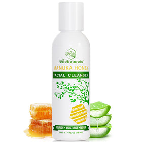 Wild Naturals Gentle Manuka Honey Face Wash bottle highlighting hydrating cleansing for dry skin.