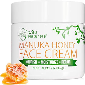 Wild Naturals Manuka Honey Face Cream tube closeup for daily hydration.