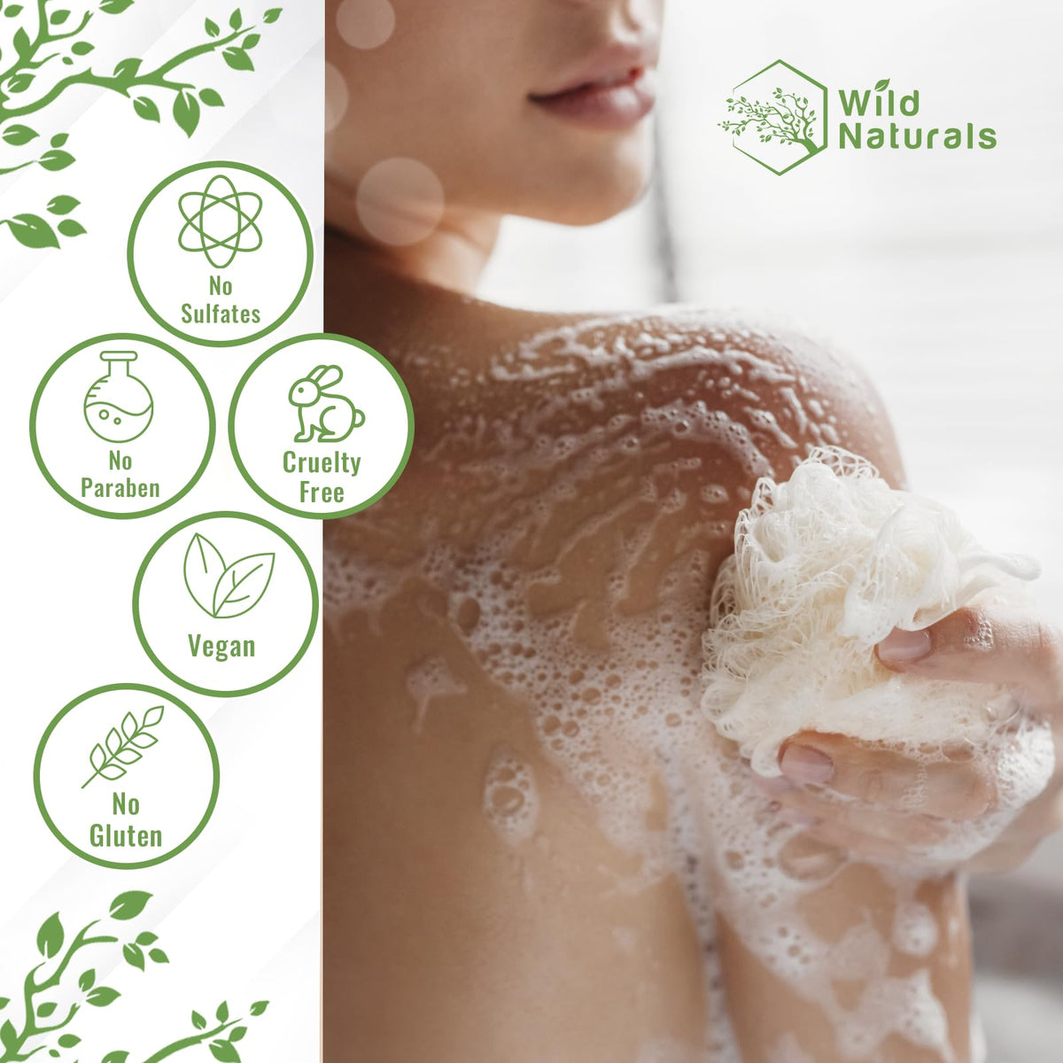Creamy foam from Wild Naturals body wash delivering gentle cleanse