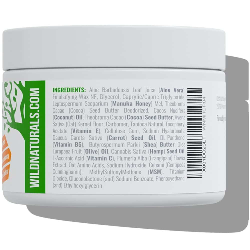 Wild Naturals Manuka Honey Natural ingredients imagery emphasizes purity and care