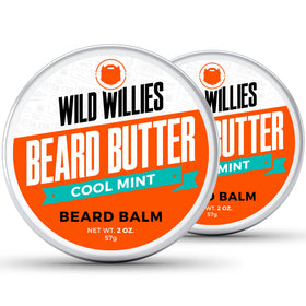 Wild Willies beard balm tin showing packaging for rich hydration and control