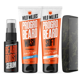 Wild Willies beard care kit bottle pour, easy control for clean beard application.