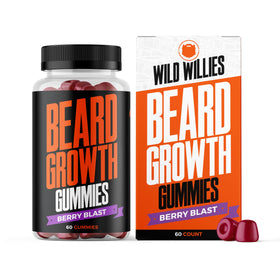 Wild Willies Beard Growth Gummies bottle with berry gummies for fuller facial hair.