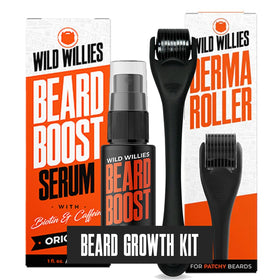 Wild Willies derma roller close-up, enhancing serum absorption for fuller beard.