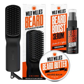 Wild Willies heated beard straightener for sleek, frizz-free styling.