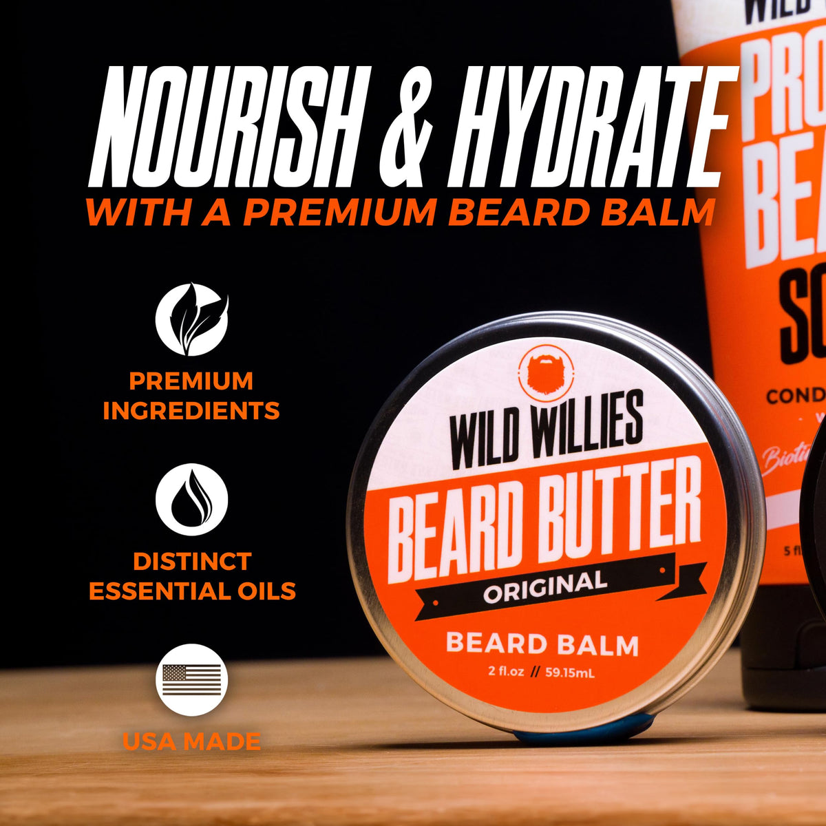 Wild Willies natural ingredients with shea butter nourishing beard fibers