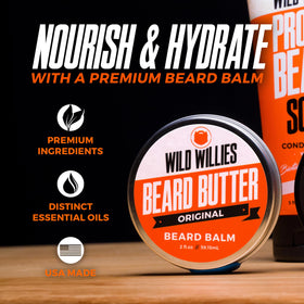 Wild Willies natural ingredients with shea butter nourishing beard fibers
