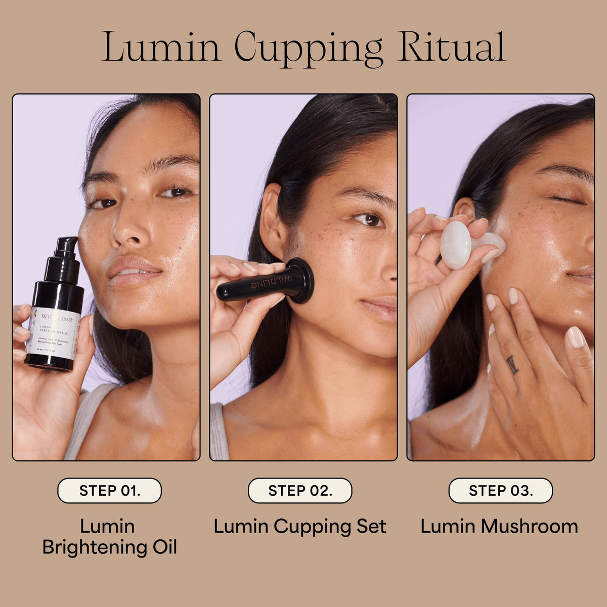 Wildling Lumin cooling action image showing calm, refreshed complexion after use.