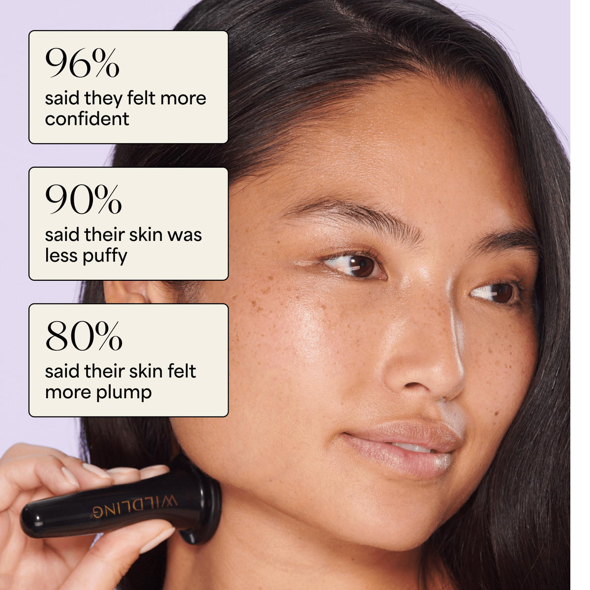 Wildling Lumin face cuppers closeup showing collagen-supporting facial massage.