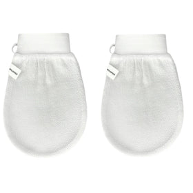 Wildpier exfoliating glove mitt in white pack, gentle body exfoliation.