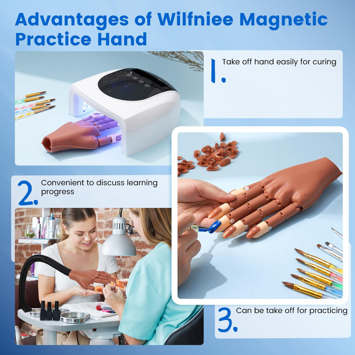 Wilfniee 200 removable nail tips attached for secure, repeatable nail art practice