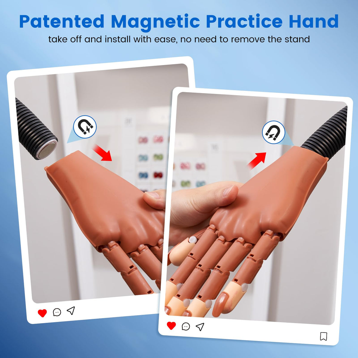 Wilfniee flexible articulated fingers mimic real hand movement for diverse nail art practice.