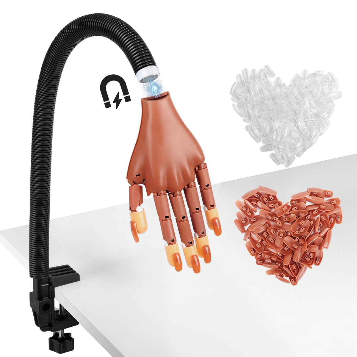 Wilfniee magnetic detachable palm shown for quick gel nail practice and lamp curing