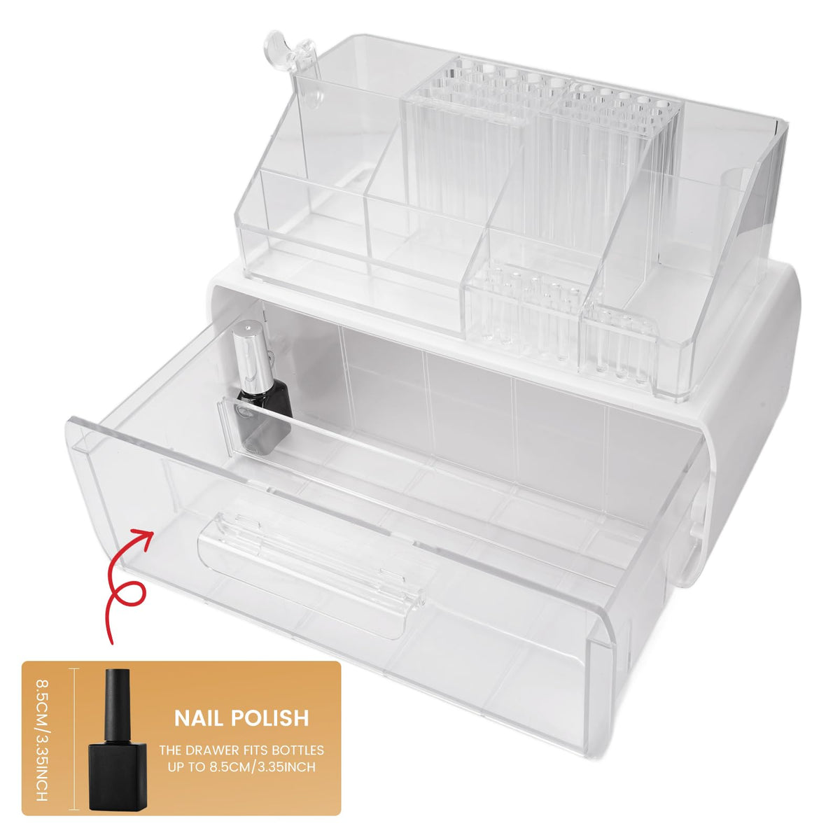 Wilfniee nail-polish-storage-drawer keeps polishes accessible and dust-free.
