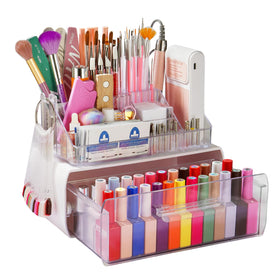 Wilfniee Nail Tech Desk Organizer Case with two layers keeps tools neatly organized.