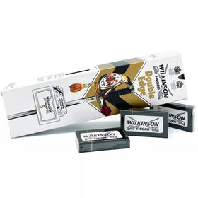 Wilkinson Sword Classic DE blades – 100-pack on box for quick blade changes.
