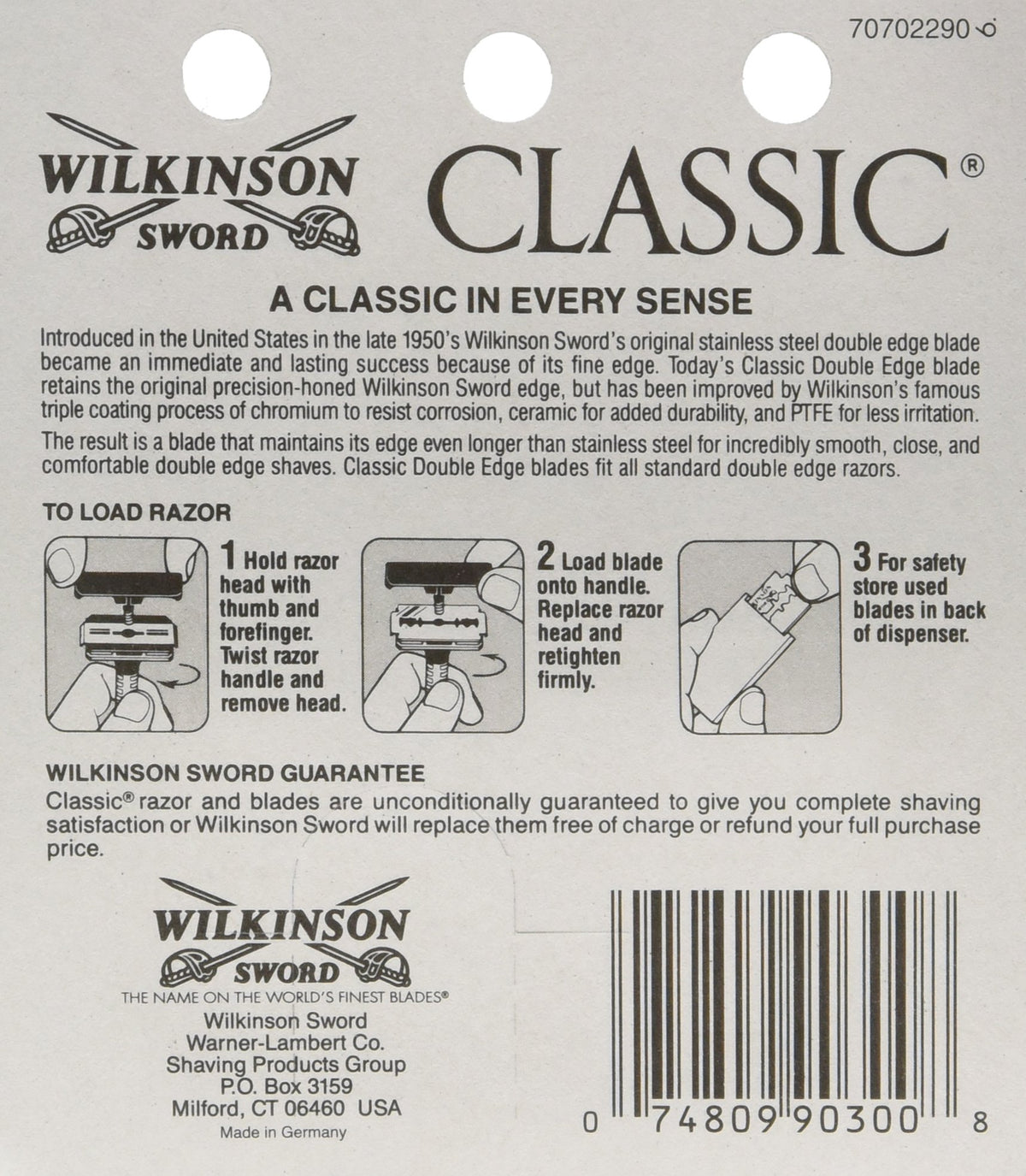 Wilkinson Sword Classic blades close-up highlighting edge coating for a precise shave.