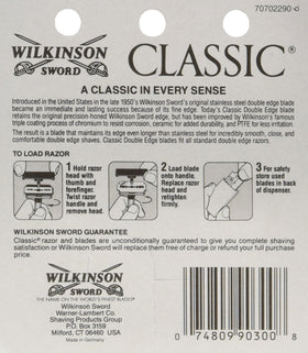 Wilkinson Sword Classic blades close-up highlighting edge coating for a precise shave.