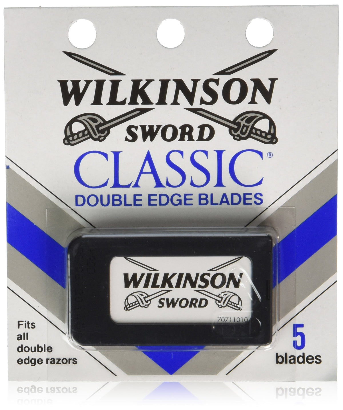 Wilkinson Sword Classic blades: front view of pack, ideal for reliable, long-lasting shaves.