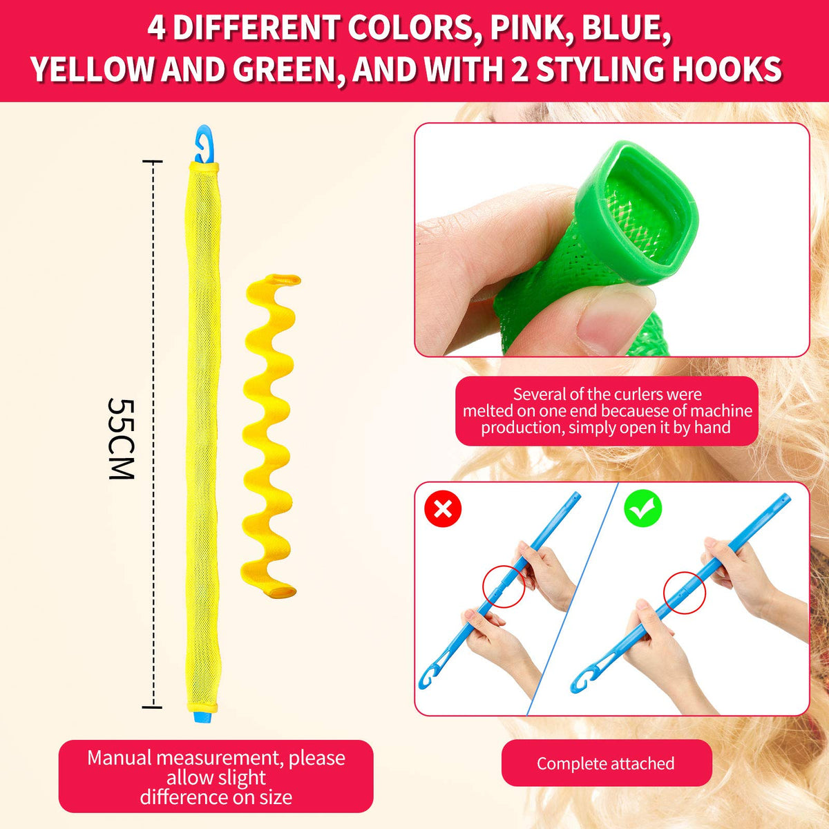 WILLBOND spiral curlers with hooks for simple application on wet hair