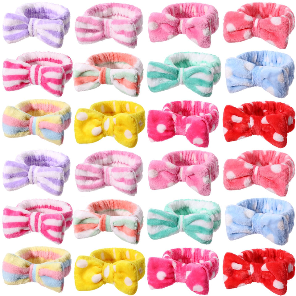 Willbond 24-piece spa headbands with bows in varied colors for skincare routines.