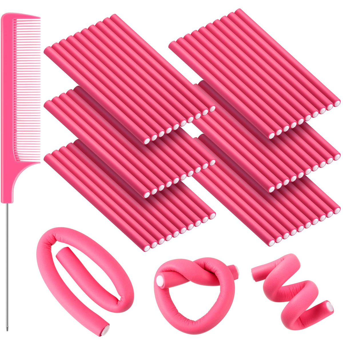 Willbond 60-piece flexible curling rods in pink for heat-free styling and quick curls