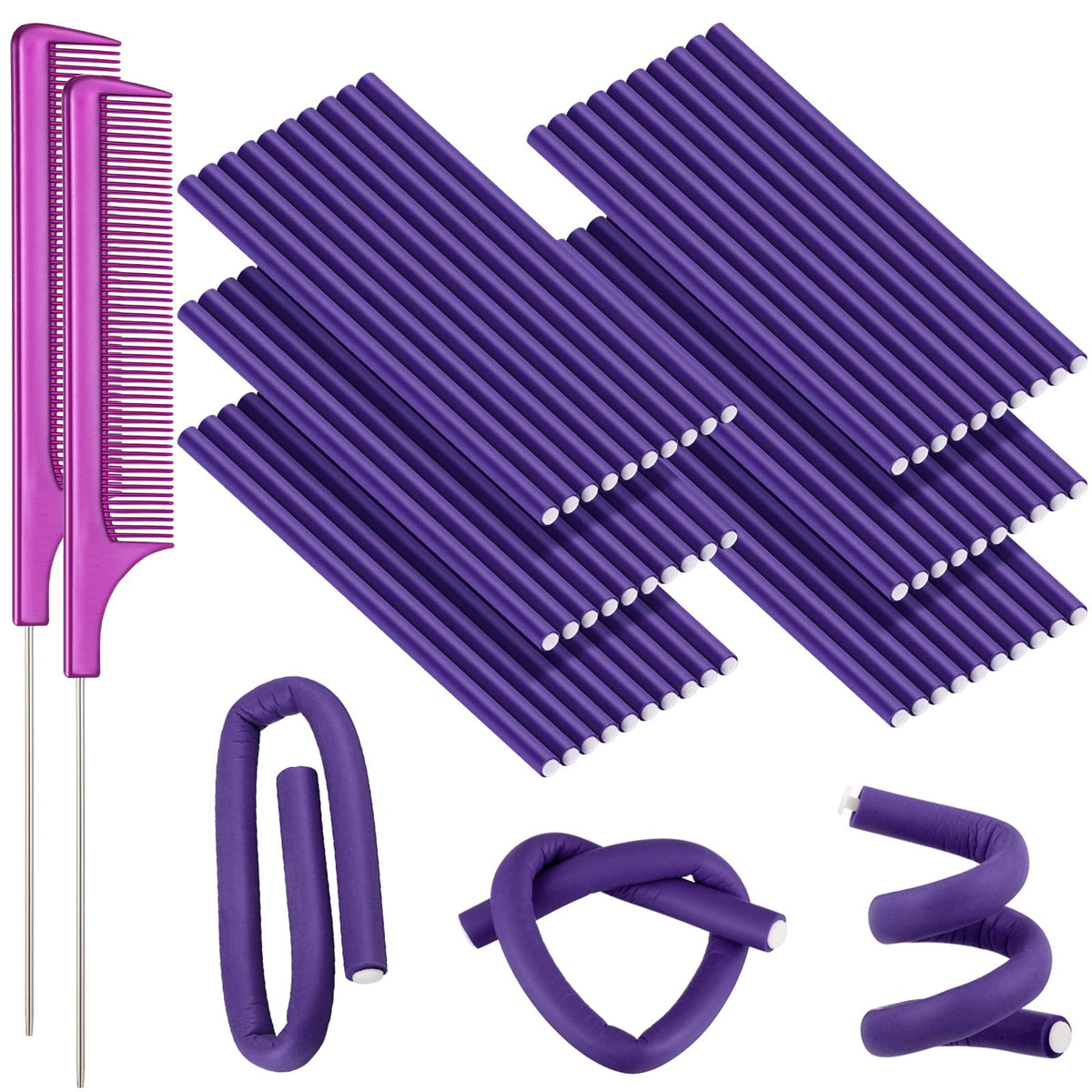 WILLBOND 60pcs purple flexible curling rods set for heat-free styling.