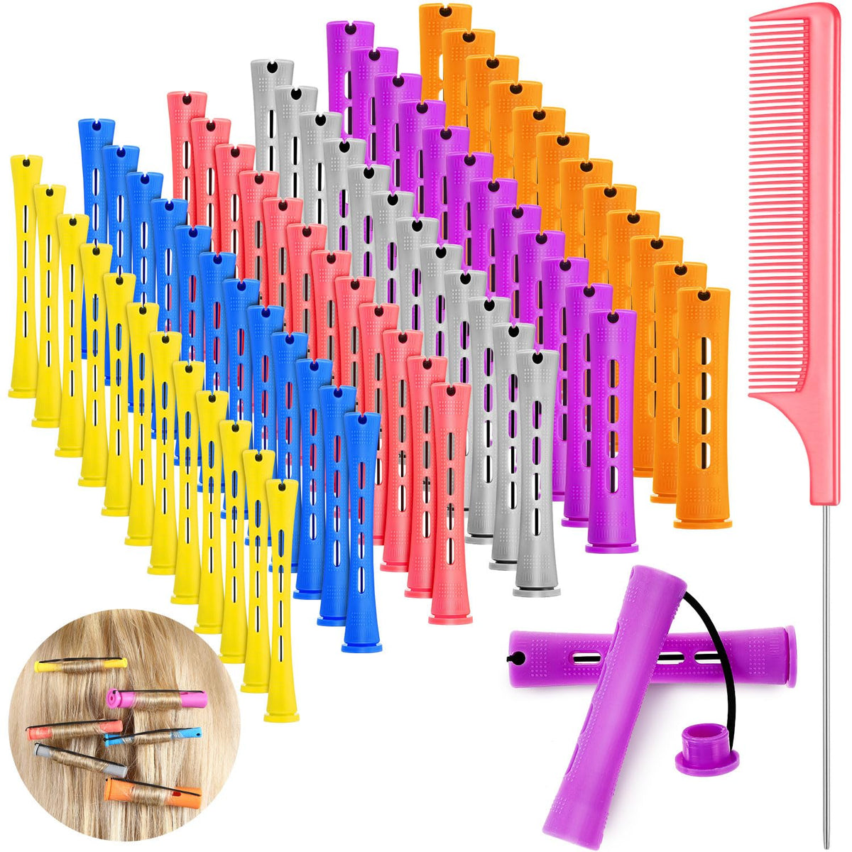 WILLBOND 72-piece hair perm rods set with colorful rods for versatile curl options.