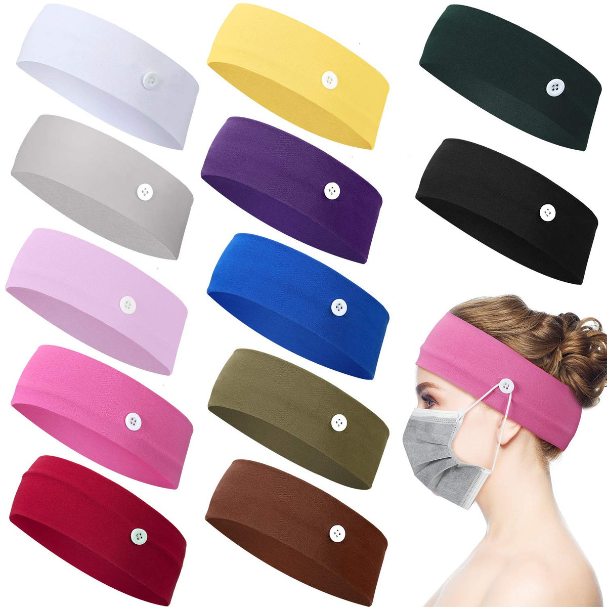 WILLBOND button headbands multicolor set for all-day mask comfort.