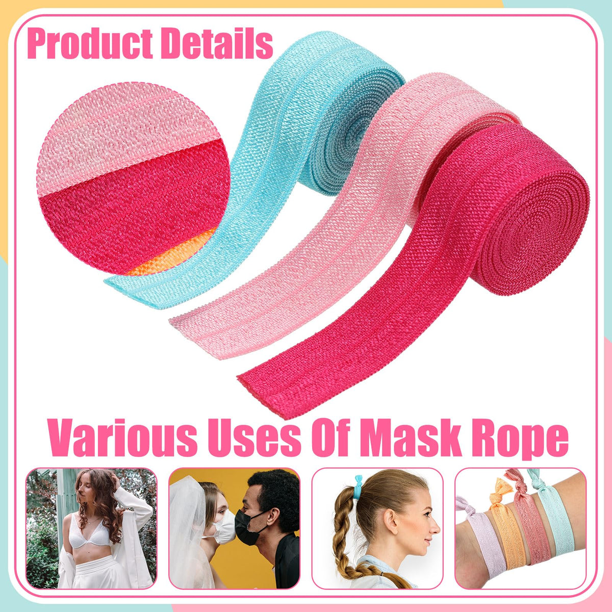 Willbond pastel colors fold-over elastic with center crease for clean folds