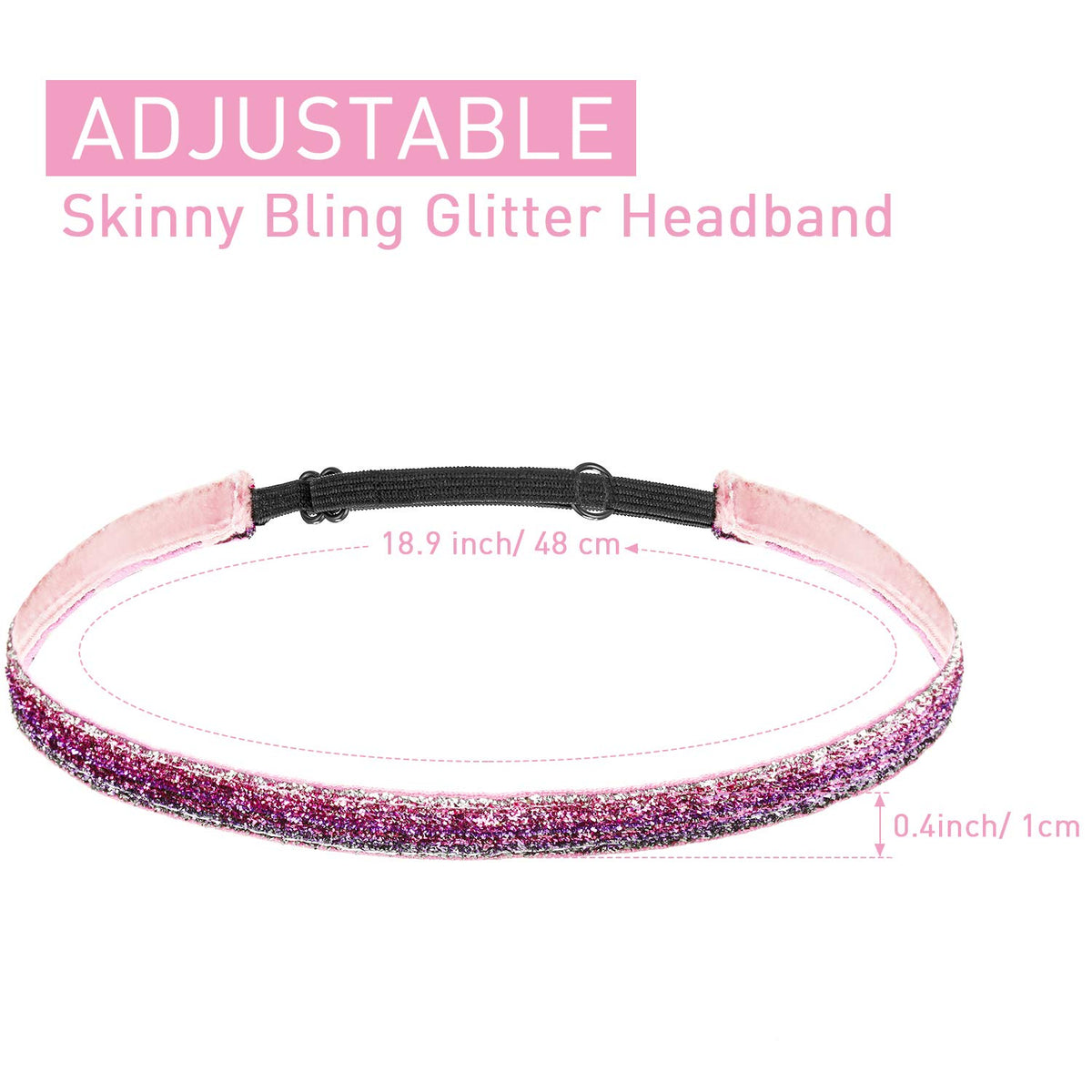 Willbond glitter headbands close-up showing shiny fabric and elastic for a flexible fit.