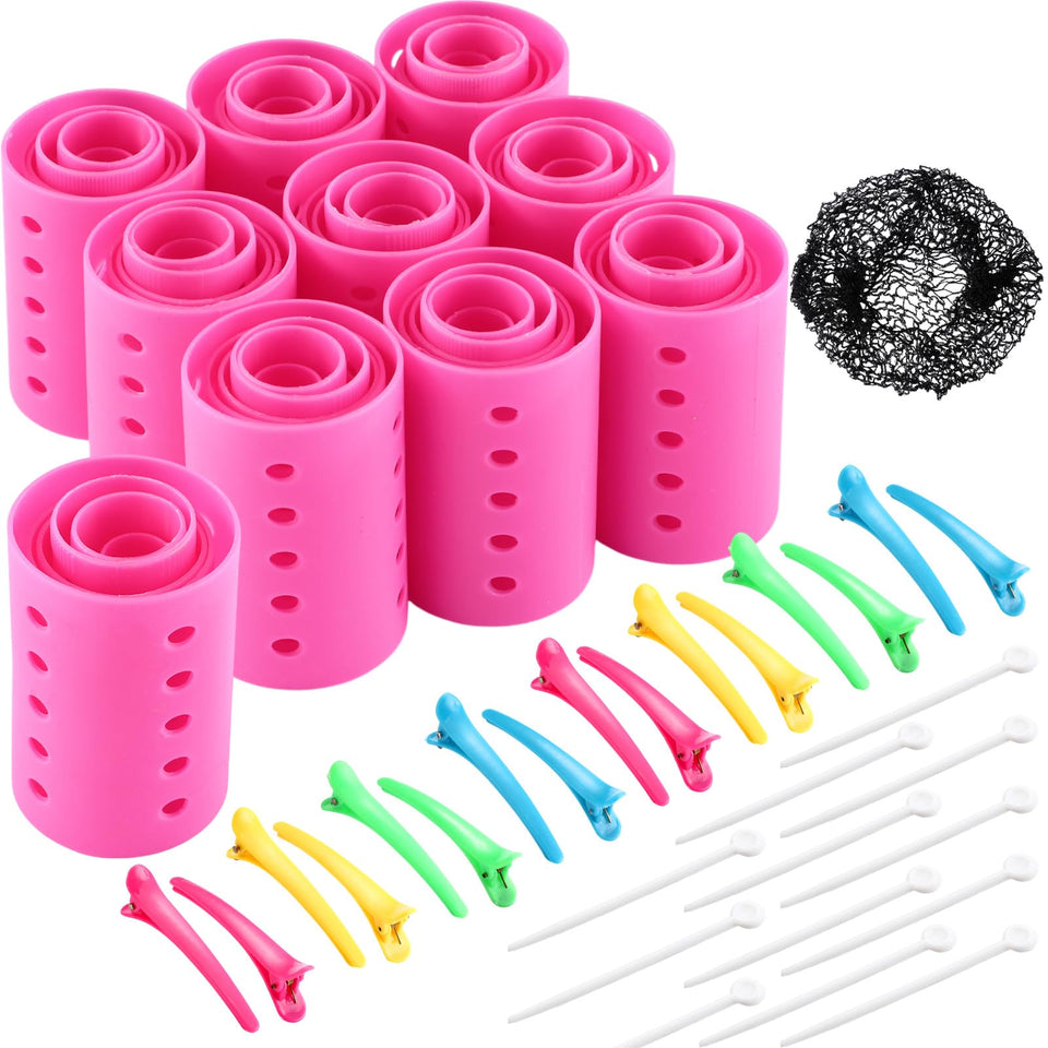 WILLBOND pink hair rollers set with 60 curlers in six sizes for gentle, even curls