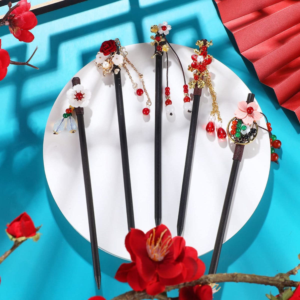 WILLBOND floral bead design keeps hair in place with light wood.