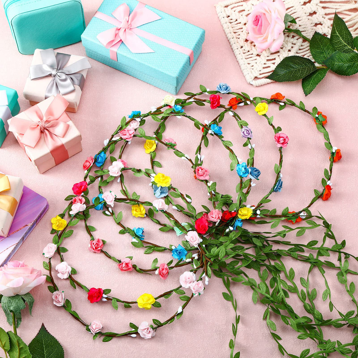 WILLBOND party flower crown in soft fabric for easy comfortable wear