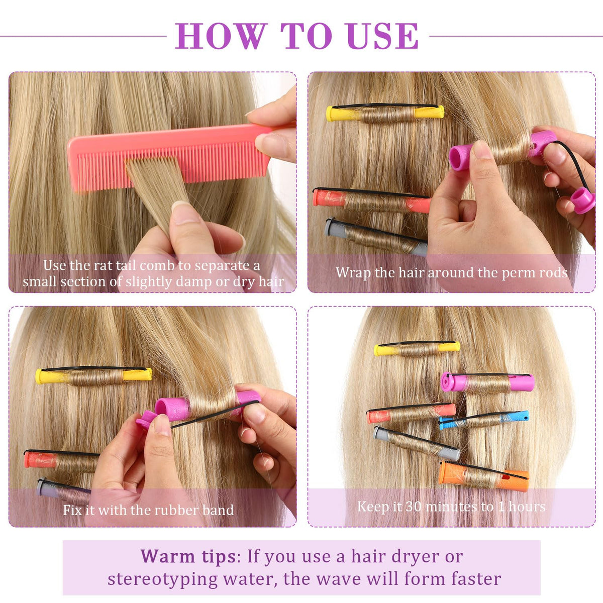 WILLBOND perm rods feature covers and elastic bands for secure wrapping.