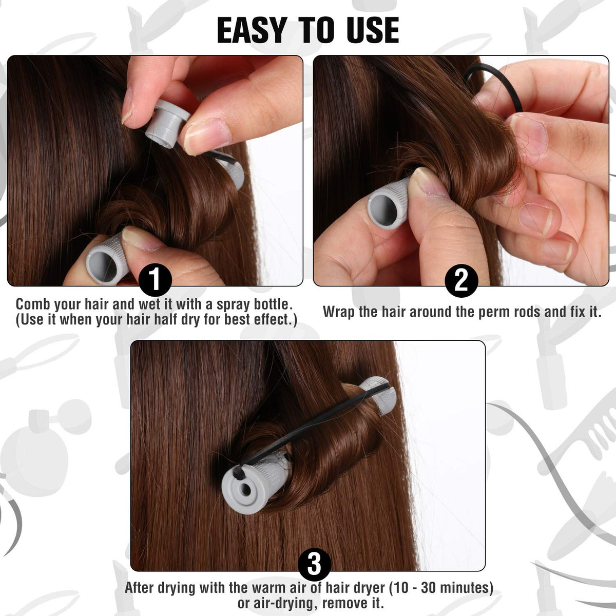 WILLBOND gray perm rods designed for easy wrap without pins