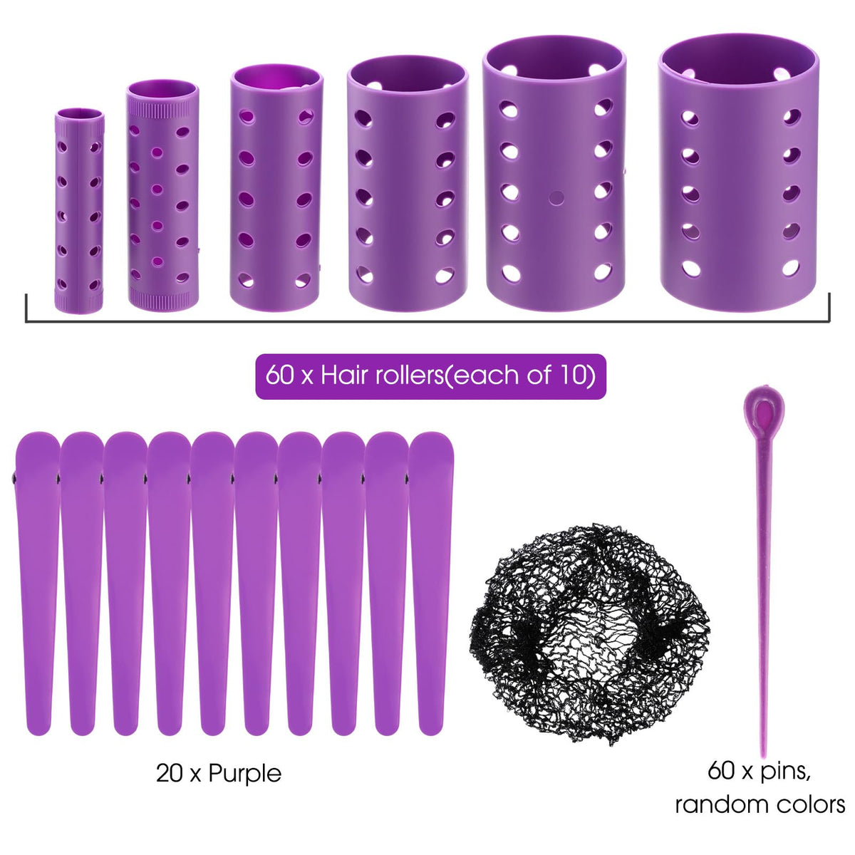WILLBOND purple plastic clips hold hair in place while curling.