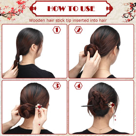 WILLBOND red blossom tassel hair sticks decorate and secure hair.