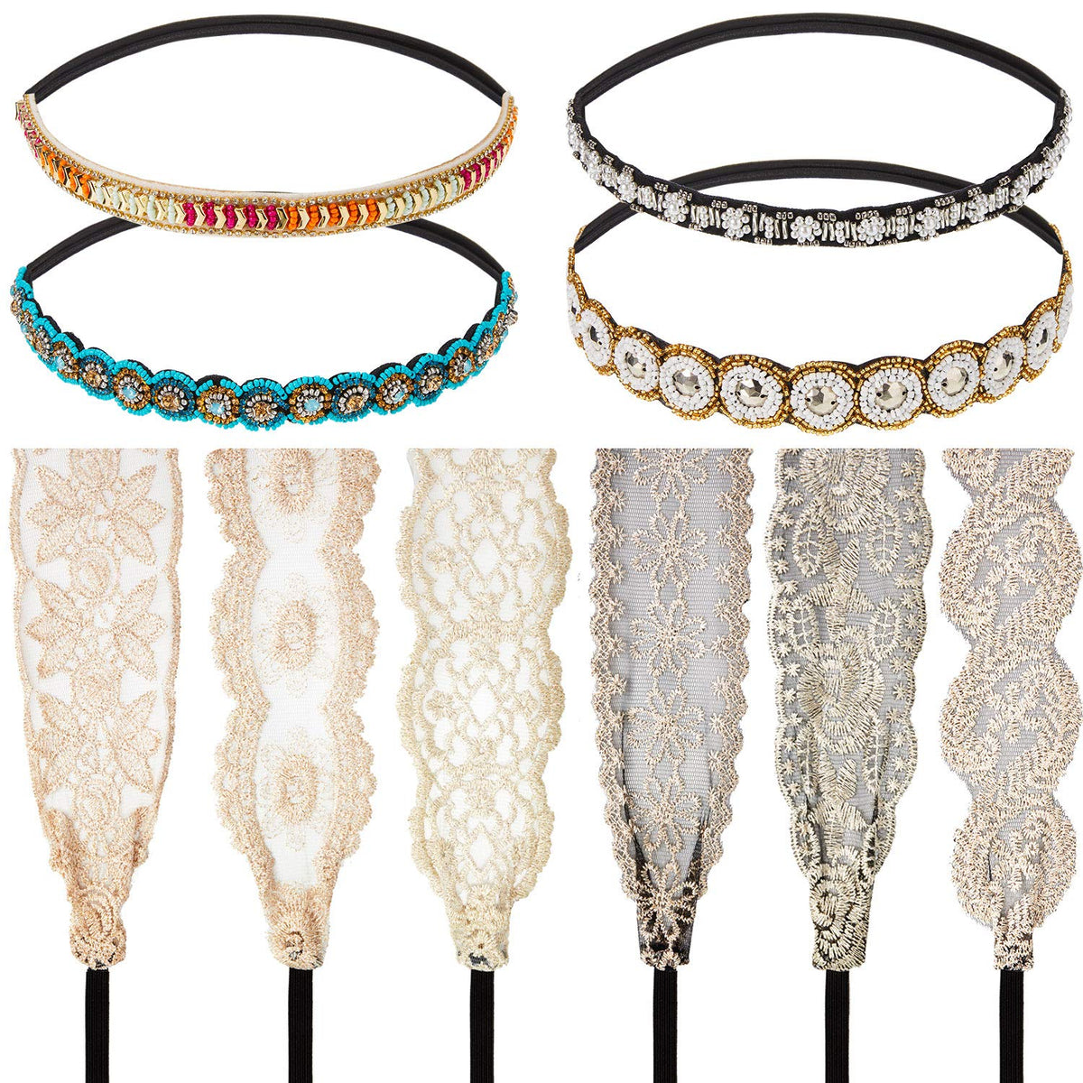 WILLBOND rhinestone beaded headband adds sparkle to evening looks.