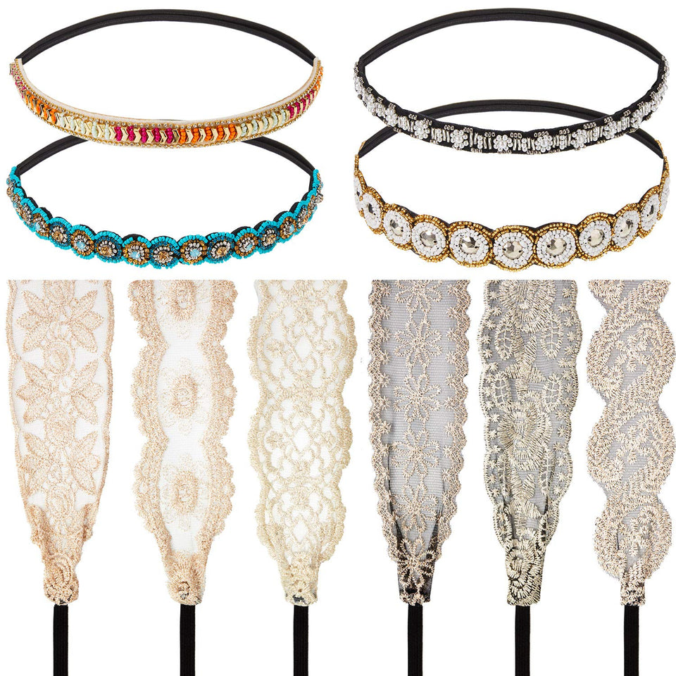WILLBOND rhinestone beaded headband adds sparkle to evening looks.