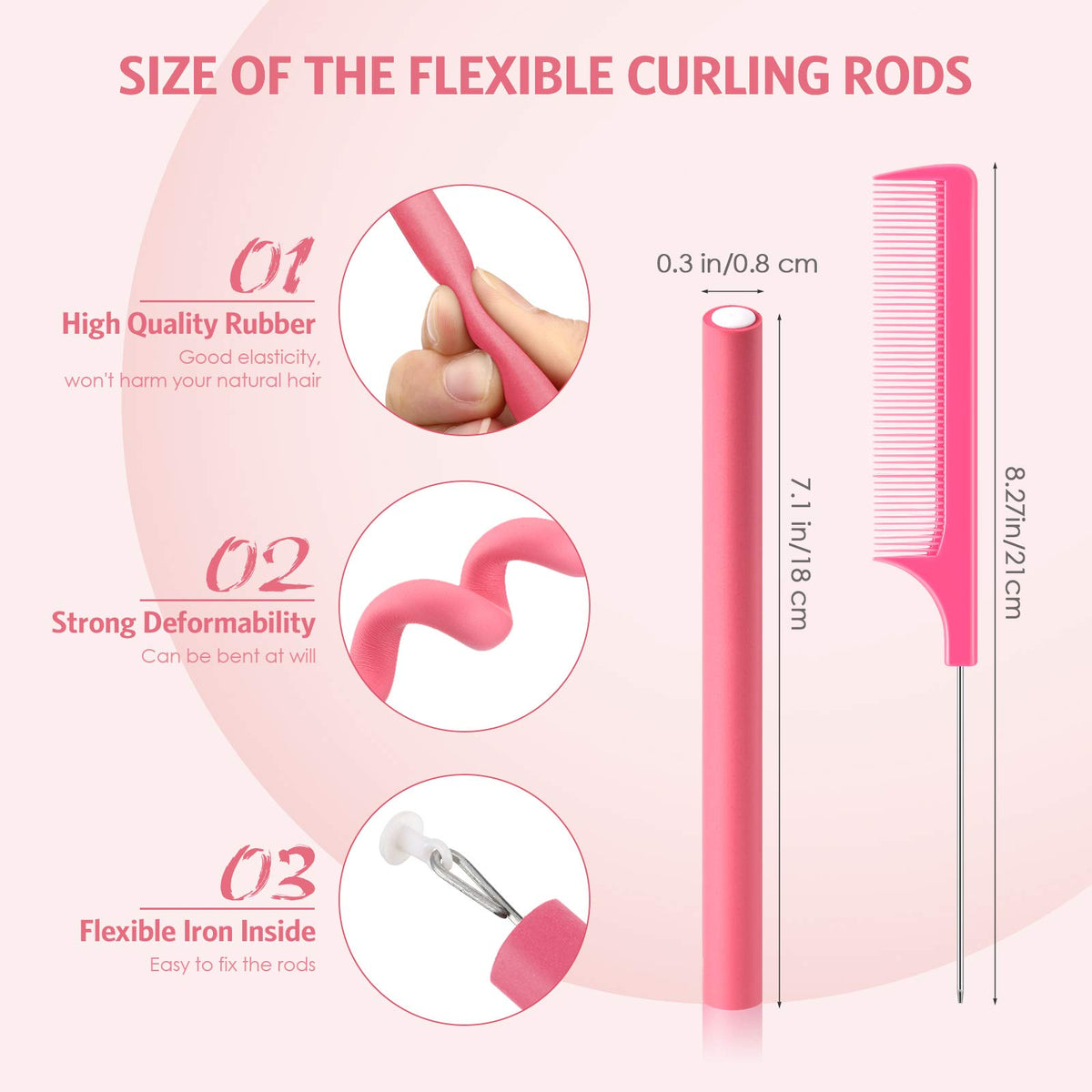 Willbond soft foam flexi curl rod in pink close-up for gentle grip and even curls
