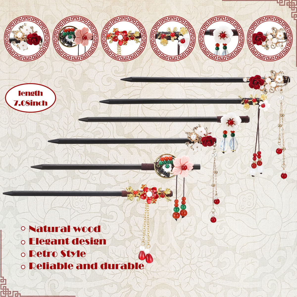 WILLBOND wooden hair pins with retro tassels for versatile styling.