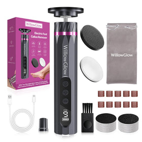WillowGlow cordless foot file for fast smoothing of rough skin.