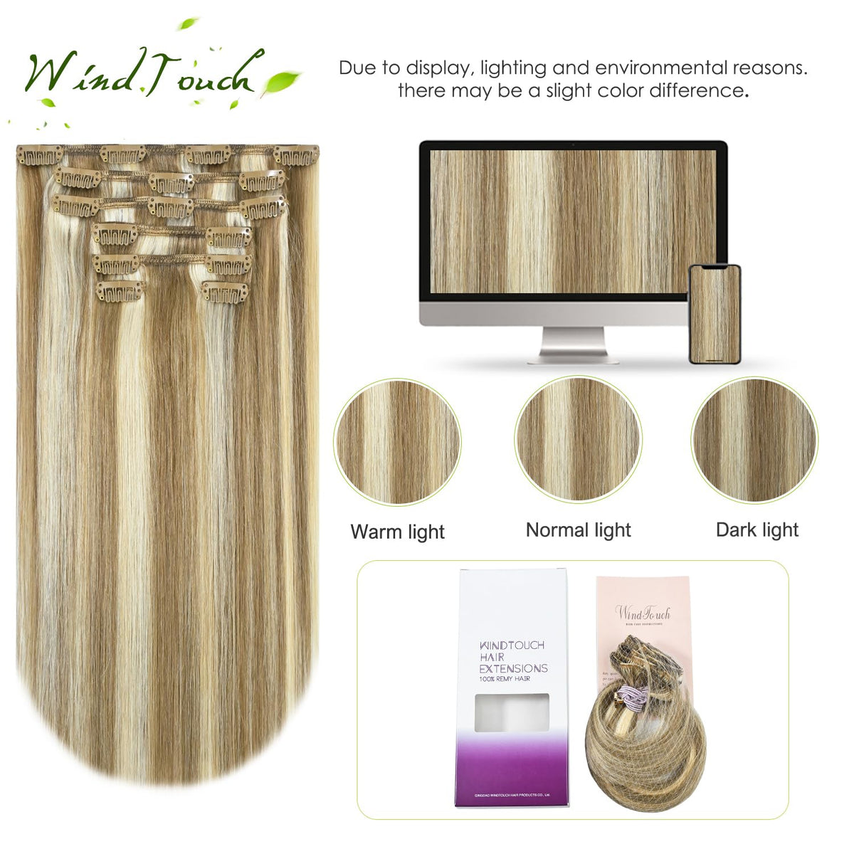 WindTouch Remy hair blends light blonde and platinum shades seamlessly.