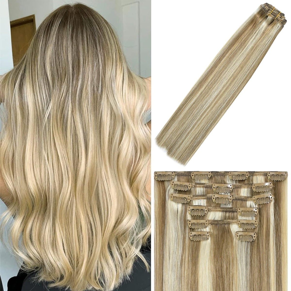 WindTouch clip-in hair extensions in bleach blonde 12in deliver natural length.