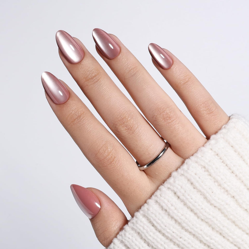 WiniBeauty Cat Eye mauve nails in almond shape for a customizable fit.