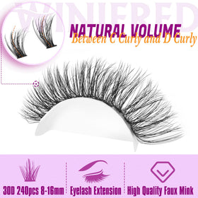 Winifred wispy lash clusters 8-16mm for soft, real-looking volume.