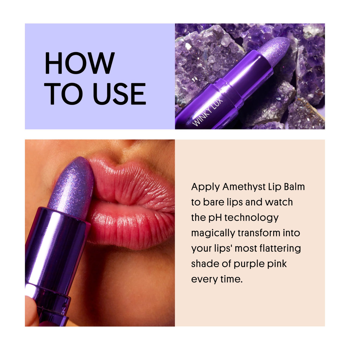 Winky Lux Amethyst Glimmer Balm ceramides hydrate lips gently