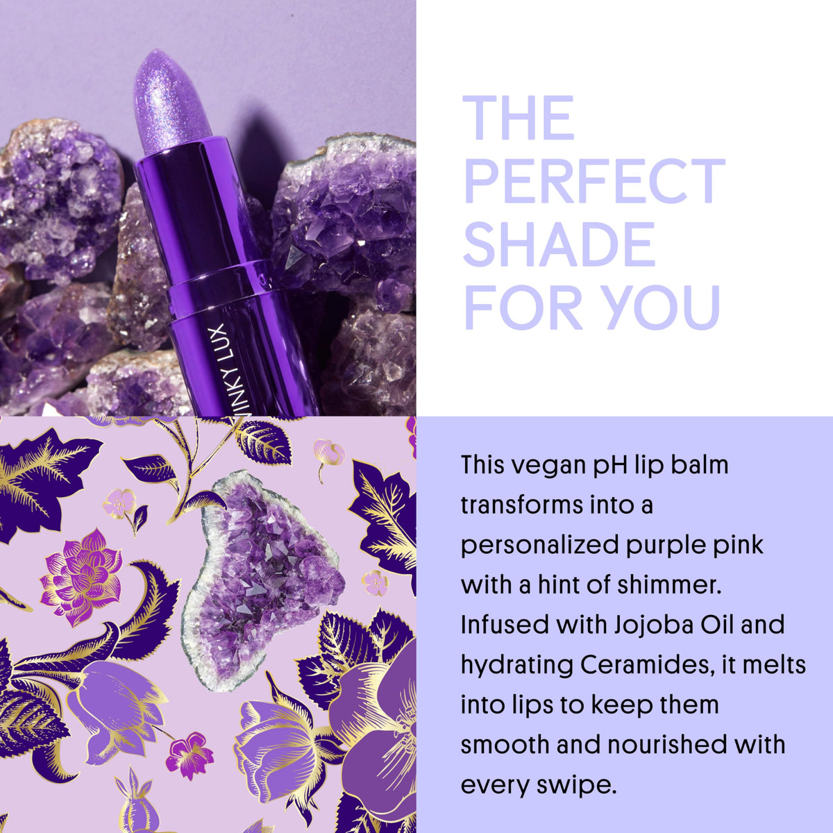 Winky Lux Amethyst Glimmer Balm texture close-up on lips