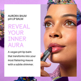 Winky Lux Aurora Glimmer Balm on lips reveals natural mauve tint for a soft, flattering color.